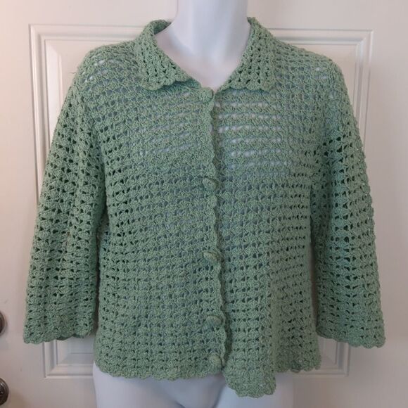 Mac & Jac long sleeve button front crochet sweater - Picture 1 of 9